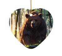 WZYCWB This Heart Shape ceramic Christmas tree Brown bear in the forest printed with a pattern is perfect for winter Christmas party and home decor.