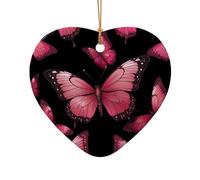 WZYCWB This Heart Shape ceramic Christmas tree butterfly on black background printed with a pattern is perfect for winter Christmas party and home decor.