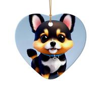 WZYCWB This Heart Shape ceramic Christmas tree Card Love Fancy Puppy printed with a pattern is perfect for winter Christmas party and home decor.