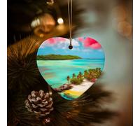 WZYCWB This Heart Shape ceramic Christmas tree Caribbean Scenery printed with a pattern is perfect for winter Christmas party and home decor.