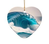 WZYCWB This Heart Shape ceramic Christmas tree Cartoon blue sea wave printed with a pattern is perfect for winter Christmas party and home decor.