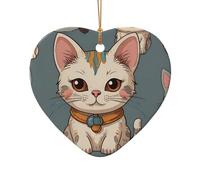 WZYCWB This Heart Shape ceramic Christmas tree Cartoon line kitten pattern printed with a pattern is perfect for winter Christmas party and home decor.