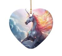 WZYCWB This Heart Shape ceramic Christmas tree Colorful Fur Unicorn printed with a pattern is perfect for winter Christmas party and home decor.