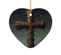 WZYCWB This Heart Shape ceramic Christmas tree cross thorns printed with a pattern is perfect for winter Christmas party and home decor.