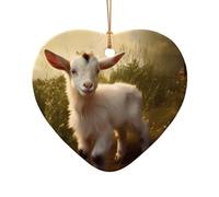 WZYCWB This Heart Shape ceramic Christmas tree Cute baby goat printed with a pattern is perfect for winter Christmas party and home decor.