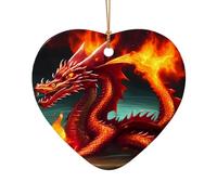 WZYCWB This Heart Shape ceramic Christmas tree Dragon King in Fire printed with a pattern is perfect for winter Christmas party and home decor.