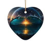 WZYCWB This Heart Shape ceramic Christmas tree Dream Core Wave printed with a pattern is perfect for winter Christmas party and home decor.