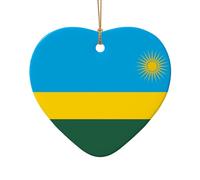 WZYCWB This Heart Shape ceramic Christmas tree Flag of Rwanda printed with a pattern is perfect for winter Christmas party and home decor.