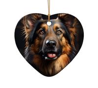 WZYCWB This Heart Shape ceramic Christmas tree German Shepherd printed with a pattern is perfect for winter Christmas party and home decor.