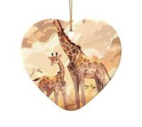 WZYCWB This Heart Shape ceramic Christmas tree Giraffe mother and child printed with a pattern is perfect for winter Christmas party and home decor.