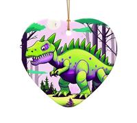 WZYCWB This Heart Shape ceramic Christmas tree Green dinosaur printed with a pattern is perfect for winter Christmas party and home decor.