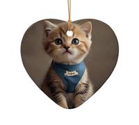 WZYCWB This Heart Shape ceramic Christmas tree kitten wearing bib printed with a pattern is perfect for winter Christmas party and home decor.