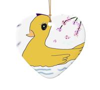 WZYCWB This Heart Shape ceramic Christmas tree little yellow duck printed with a pattern is perfect for winter Christmas party and home decor.