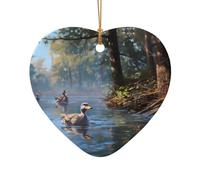 WZYCWB This Heart Shape ceramic Christmas tree Mallard ducks swimming printed with a pattern is perfect for winter Christmas party and home decor.