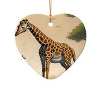 WZYCWB This Heart Shape ceramic Christmas tree Mother and child giraffe printed with a pattern is perfect for winter Christmas party and home decor.