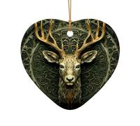 WZYCWB This Heart Shape ceramic Christmas tree Natural Light Deer Head printed with a pattern is perfect for winter Christmas party and home decor.