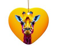 WZYCWB This Heart Shape ceramic Christmas tree Neon Giraffe Head printed with a pattern is perfect for winter Christmas party and home decor.