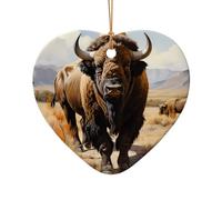 WZYCWB This Heart Shape ceramic Christmas tree North American bison herd printed with a pattern is perfect for winter Christmas party and home decor.