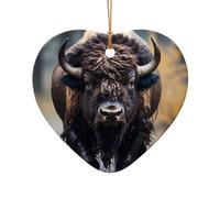 WZYCWB This Heart Shape ceramic Christmas tree North American bison printed with a pattern is perfect for winter Christmas party and home decor.