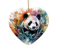 WZYCWB This Heart Shape ceramic Christmas tree Oil on canvas panda printed with a pattern is perfect for winter Christmas party and home decor.