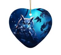 WZYCWB This Heart Shape ceramic Christmas tree Owl in the Moonlight printed with a pattern is perfect for winter Christmas party and home decor.