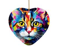 WZYCWB This Heart Shape ceramic Christmas tree Painted Cats printed with a pattern is perfect for winter Christmas party and home decor.