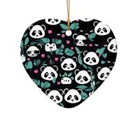 WZYCWB This Heart Shape ceramic Christmas tree Panda cute face printed with a pattern is perfect for winter Christmas party and home decor.