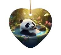 WZYCWB This Heart Shape ceramic Christmas tree Panda taking a bath printed with a pattern is perfect for winter Christmas party and home decor.