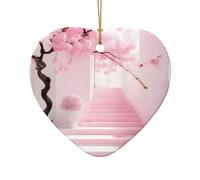 WZYCWB This Heart Shape ceramic Christmas tree Pink cherry blossom staircase printed with a pattern is perfect for winter Christmas party and home decor.