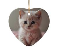 WZYCWB This Heart Shape ceramic Christmas tree Pink Kitten printed with a pattern is perfect for winter Christmas party and home decor.