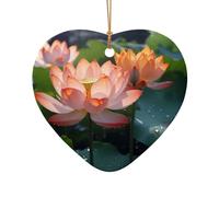 WZYCWB This Heart Shape ceramic Christmas tree Pink Lotus Flower printed with a pattern is perfect for winter Christmas party and home decor.