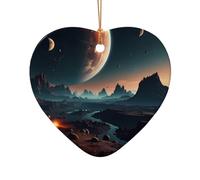 WZYCWB This Heart Shape ceramic Christmas tree Planetary system surreal printed with a pattern is perfect for winter Christmas party and home decor.