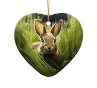 WZYCWB This Heart Shape ceramic Christmas tree Rabbit in the bush printed with a pattern is perfect for winter Christmas party and home decor.