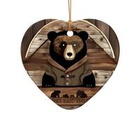 WZYCWB This Heart Shape ceramic Christmas tree Rustic Lodge Bear printed with a pattern is perfect for winter Christmas party and home decor.