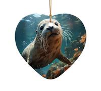 WZYCWB This Heart Shape ceramic Christmas tree Seal pup in water printed with a pattern is perfect for winter Christmas party and home decor.