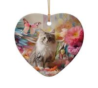 WZYCWB This Heart Shape ceramic Christmas tree Sitting grey cat printed with a pattern is perfect for winter Christmas party and home decor.