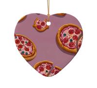 WZYCWB This Heart Shape ceramic Christmas tree star Pink pizza printed with a pattern is perfect for winter Christmas party and home decor.