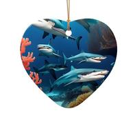 WZYCWB This Heart Shape ceramic Christmas tree Submarine shark coral printed with a pattern is perfect for winter Christmas party and home decor.