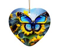 WZYCWB This Heart Shape ceramic Christmas tree Sunflower Blue Butterfly printed with a pattern is perfect for winter Christmas party and home decor.