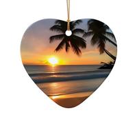 WZYCWB This Heart Shape ceramic Christmas tree Sunset beach printed with a pattern is perfect for winter Christmas party and home decor.
