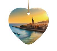 WZYCWB This Heart Shape ceramic Christmas tree Sunset in Barcelona printed with a pattern is perfect for winter Christmas party and home decor.