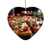 WZYCWB This Heart Shape ceramic Christmas tree Tantalizing Sausage Pizza printed with a pattern is perfect for winter Christmas party and home decor.