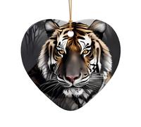 WZYCWB This Heart Shape ceramic Christmas tree Tiger at rest printed with a pattern is perfect for winter Christmas party and home decor.
