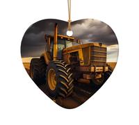 WZYCWB This Heart Shape ceramic Christmas tree Tractor in the field printed with a pattern is perfect for winter Christmas party and home decor.