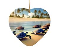 WZYCWB This Heart Shape ceramic Christmas tree turtles on the beach printed with a pattern is perfect for winter Christmas party and home decor.