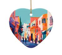 WZYCWB This Heart Shape ceramic Christmas tree Vibrant town printed with a pattern is perfect for winter Christmas party and home decor.