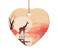 WZYCWB This Heart Shape ceramic Christmas tree Walking Giraffe printed with a pattern is perfect for winter Christmas party and home decor.