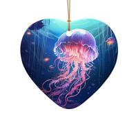 WZYCWB This Heart Shape ceramic Christmas tree Wandering Jellyfish printed with a pattern is perfect for winter Christmas party and home decor.