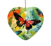 WZYCWB This Heart Shape ceramic Christmas tree watercolor butterfly printed with a pattern is perfect for winter Christmas party and home decor.