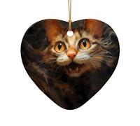 WZYCWB This Heart Shape ceramic Christmas tree Watercolor cat head printed with a pattern is perfect for winter Christmas party and home decor.